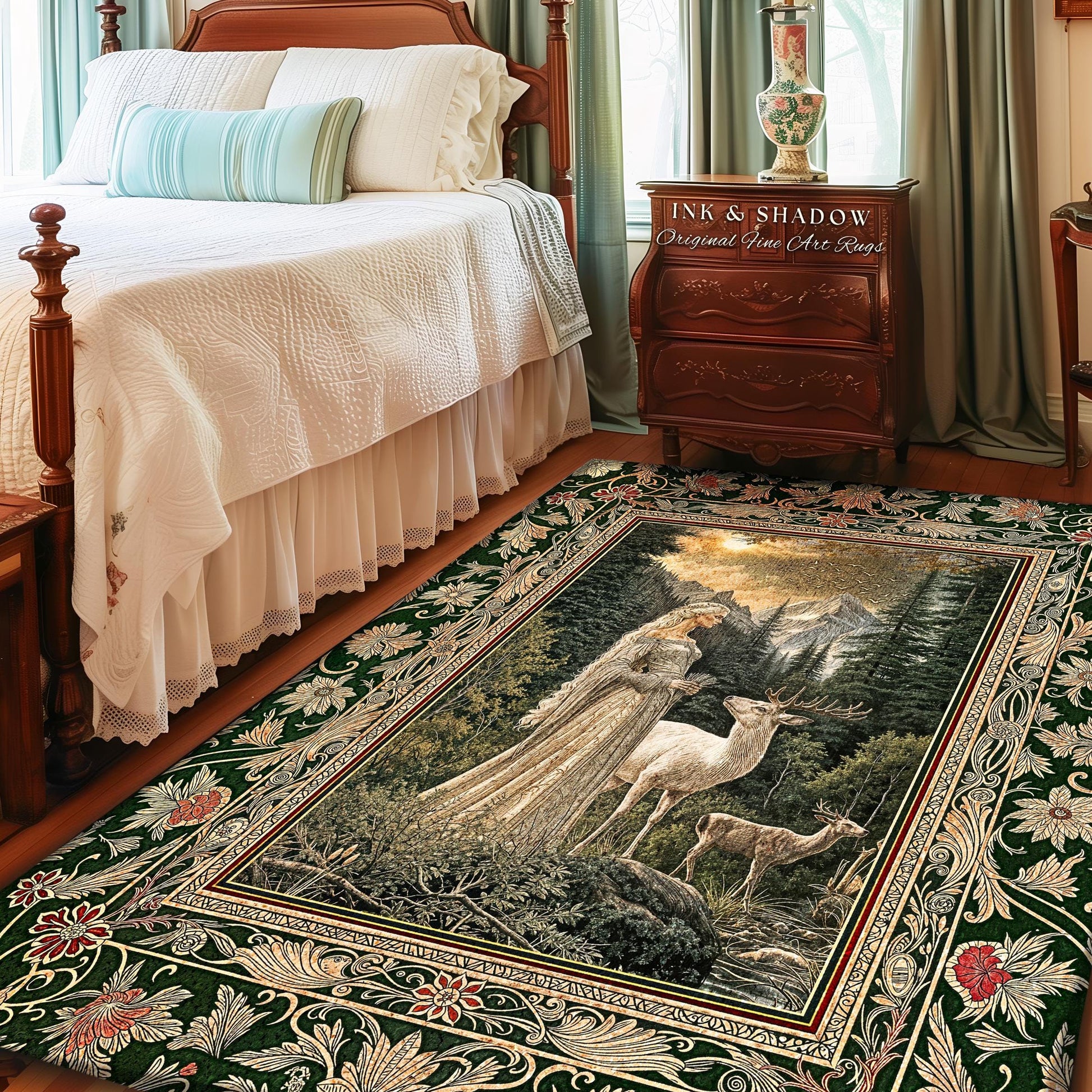 Enchanted Lands Medieval Area Rug | Gothic Landscape Fantasy Accent Rug Dark Fairycore Romantic Victorian Gothic Fairytale Ethereal Deer |