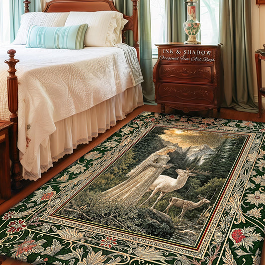 Enchanted Lands Medieval Area Rug | Gothic Landscape Fantasy Accent Rug Dark Fairycore Romantic Victorian Gothic Fairytale Ethereal Deer |