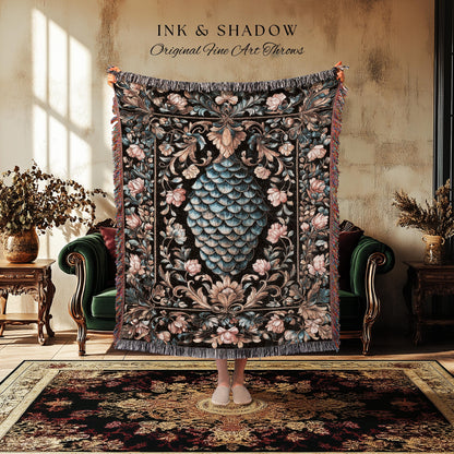 Book Nook Elegant Dragon Scale Throw Blanket | Whimsical Ornate Victorian Pastel Tapestry Dark Academia Moody Botanical Coquette Aesthetic |