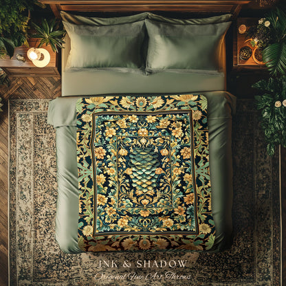 Medieval Maximalist Ethereal Tapestry | Soft Pastel Castlecore Woven Throw Blanket Fairy Grunge Ornate Dragon Scale Rustic Victorian Style |