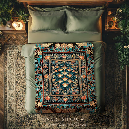 Art Deco Ornate Home Throw Blanket | Dark Academia Baroque Floral Woven Tapestry Maximalist Floral Eclectic Medieval Colorful Dragon Scales