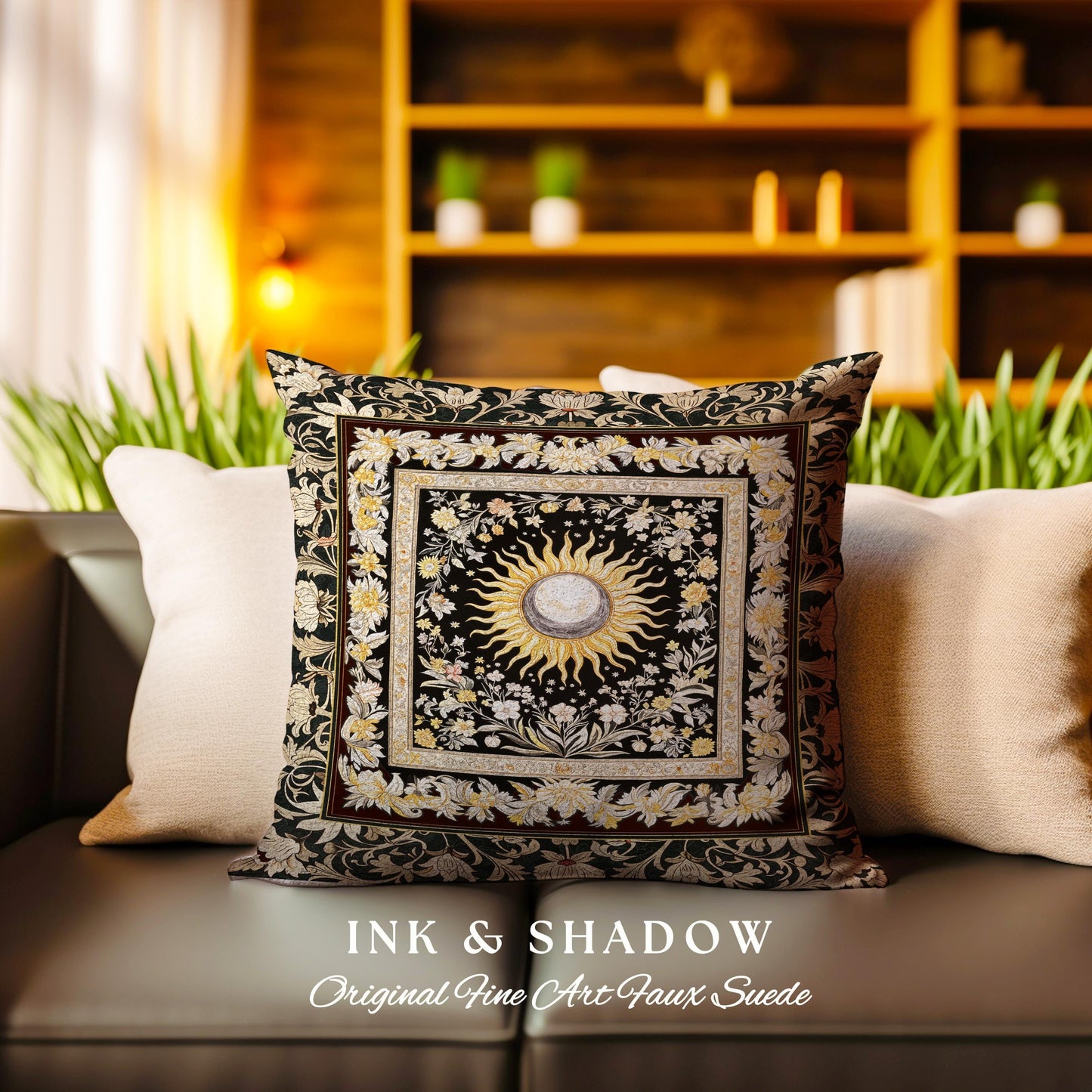 Divine Aesthetic Sun and Moon Pillow | Magical Astrology Celestial Whimsigothic Boho Bedroom Decor Mystic Magic Maximalist Witchy Cushion |