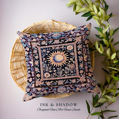 Pastel Whimsy Celestial Cushion | Mystic Bohemian Celestial Witchy Home Decor Maximalist Gothic Sun and Moon Tarot Inspired Accent Pillow |