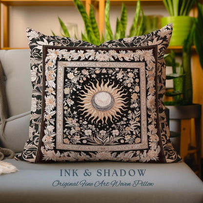 Divine Aesthetic Sun and Moon Pillow | Magical Astrology Celestial Whimsigothic Boho Bedroom Decor Mystic Magic Maximalist Witchy Cushion |