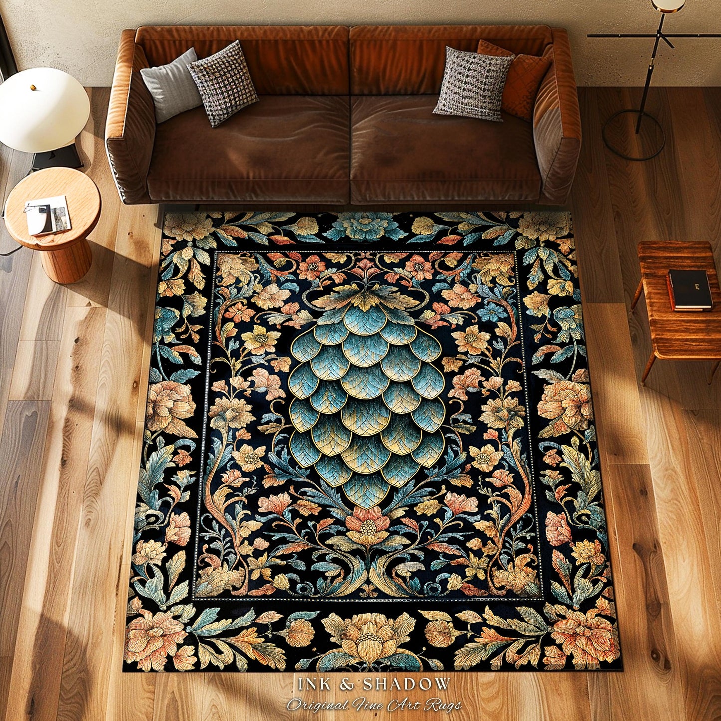 Elegant Botanical Mystic Accent Rug | Whimsical Ornate Dragon Scale Area Rug Fairytale Medieval Decorative Fairycore Fantasy Bedroom Decor |