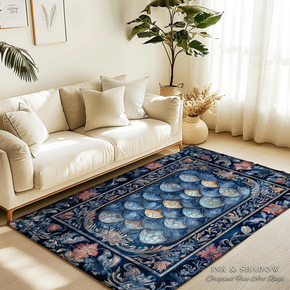 Rustic Medieval Dragon Accent Rug | Mystic Fairytale Aesthetic Royal Dark Academia Navy Blue Bedroom Moody Botanical Elegance Fairycore |