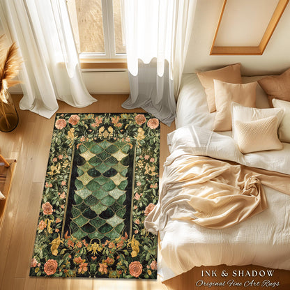 Dark Magic Dragon Scale Accent Rug | Fantasy Aesthetic Sage Green Decorative Cottagegoth Medieval Area Rug Book Nook Academia Gothic Artwork