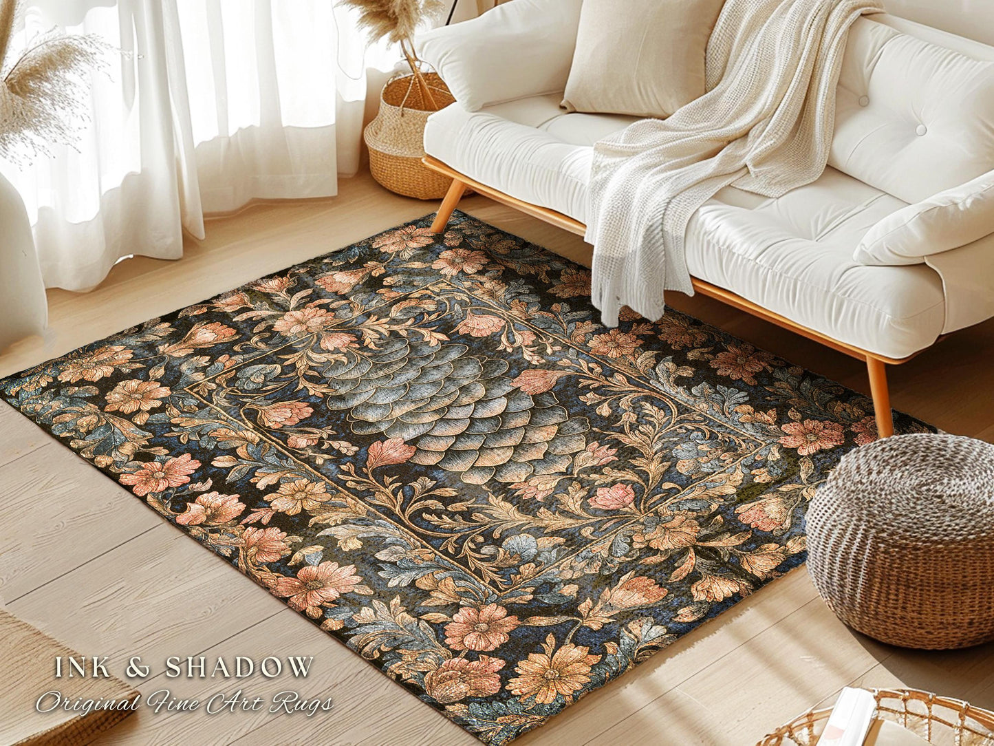 Peachy Florals Soft Aesthetic Rug | Pastel Fairycore Home Accent Rug Princesscore Dragon Scales Decorative Cottagegoth Area Rug Book Nook