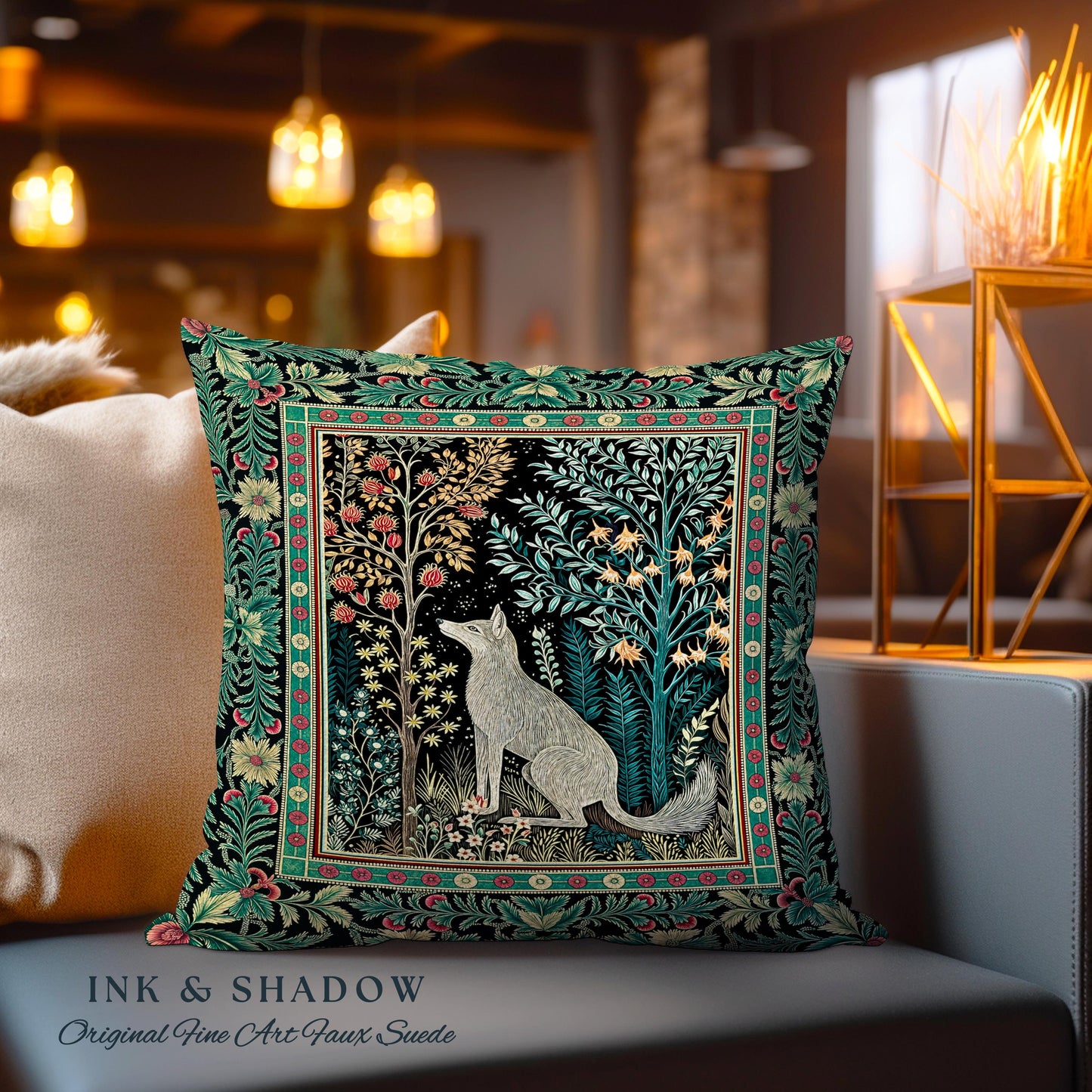 Enchanted Forest Whimsical Pillow | Fairytale Woodland Cottagecore Aesthetic Bohemian Decor Cozy Scandinavian Nature Woodland Woven Cushion