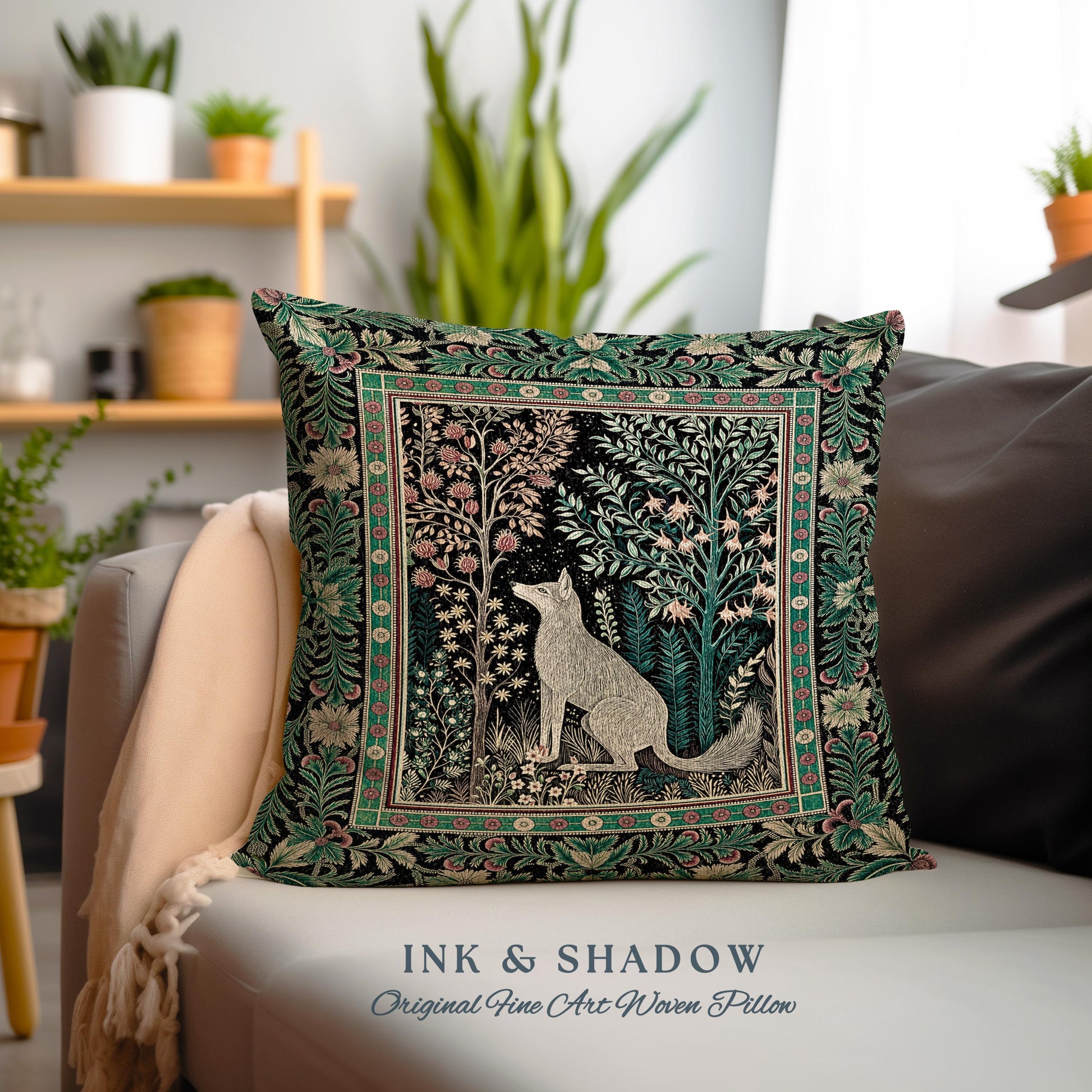 Enchanted Forest Whimsical Pillow | Fairytale Woodland Cottagecore Aesthetic Bohemian Decor Cozy Scandinavian Nature Woodland Woven Cushion