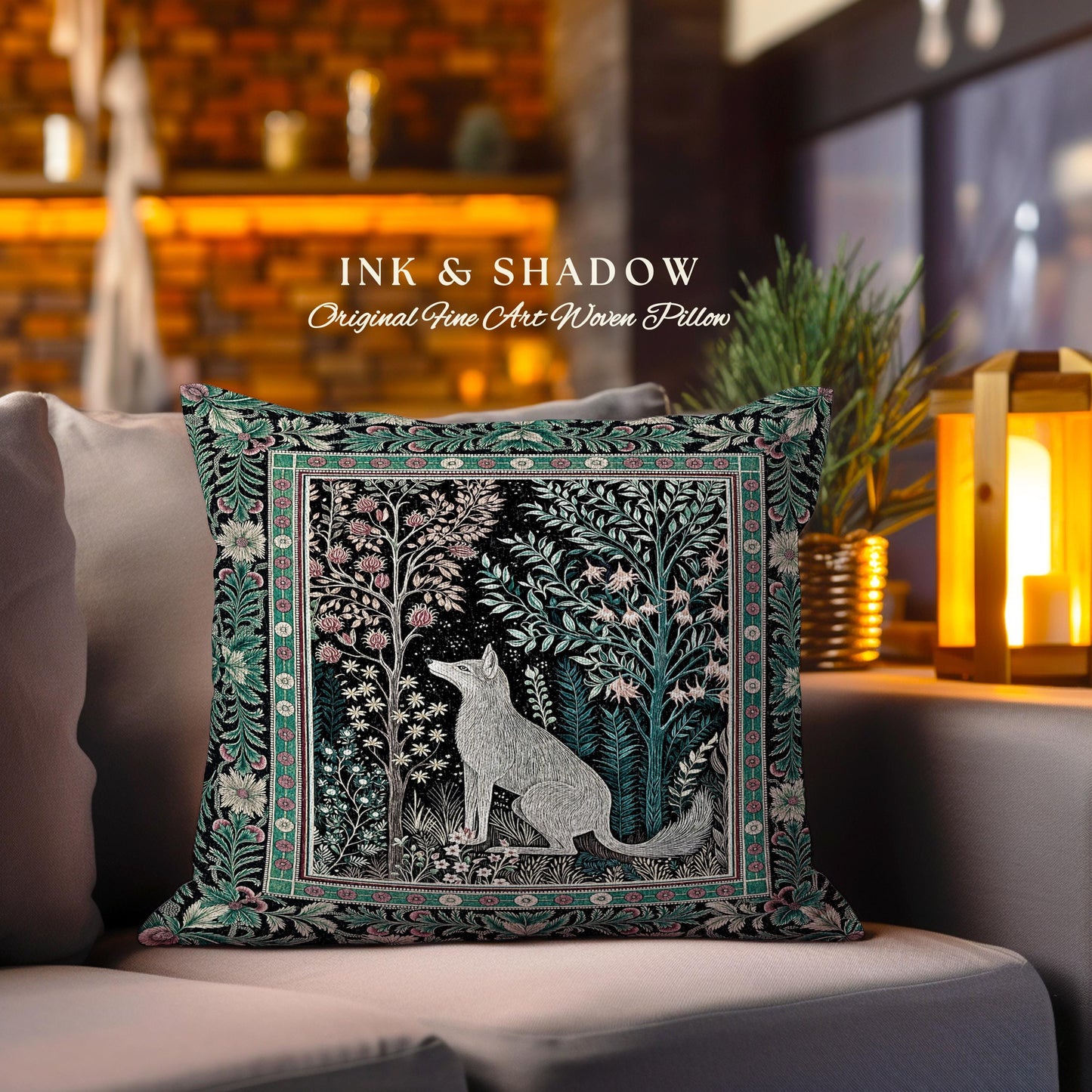 Enchanted Forest Whimsical Pillow | Fairytale Woodland Cottagecore Aesthetic Bohemian Decor Cozy Scandinavian Nature Woodland Woven Cushion