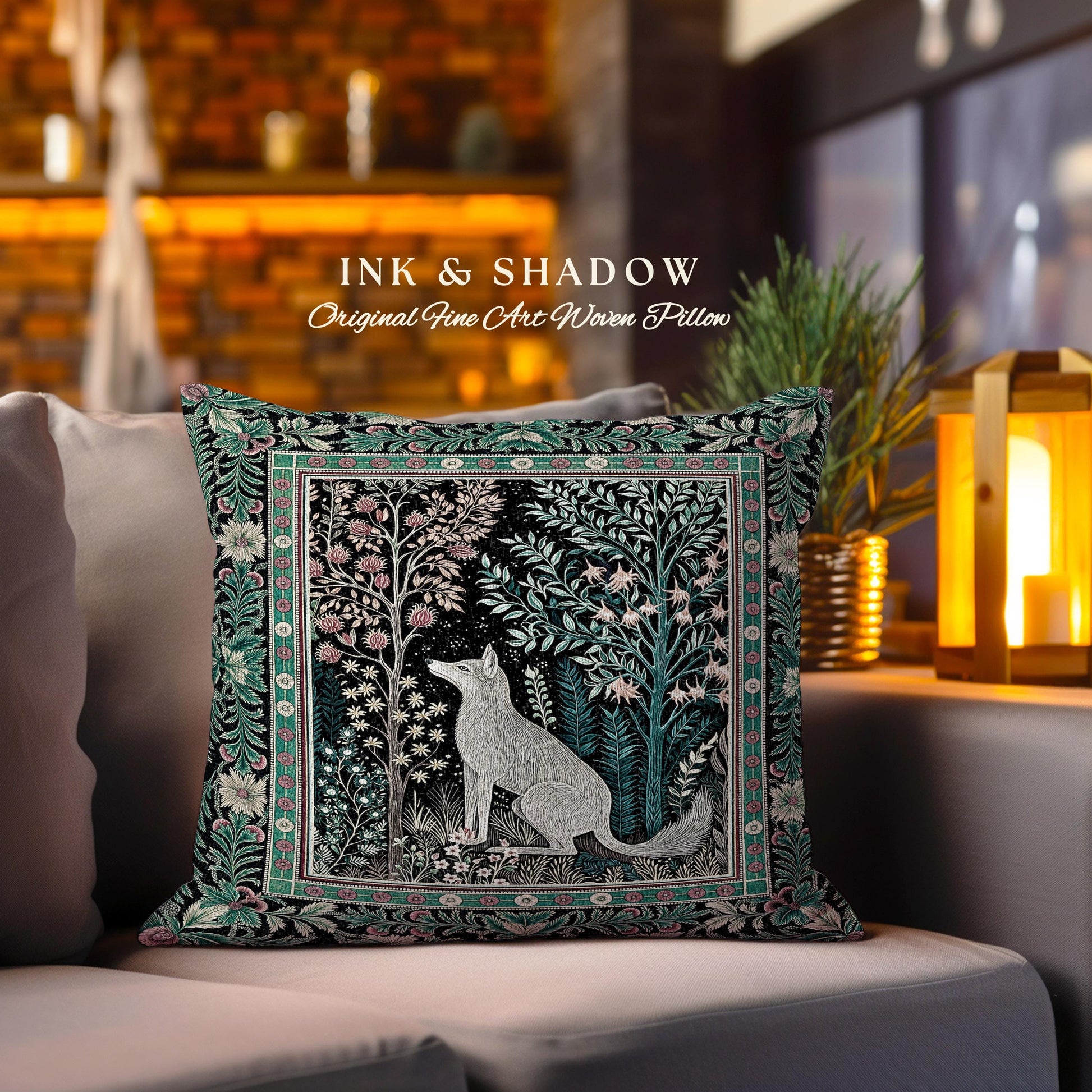 Enchanted Forest Whimsical Pillow | Fairytale Woodland Cottagecore Aesthetic Bohemian Decor Cozy Scandinavian Nature Woodland Woven Cushion