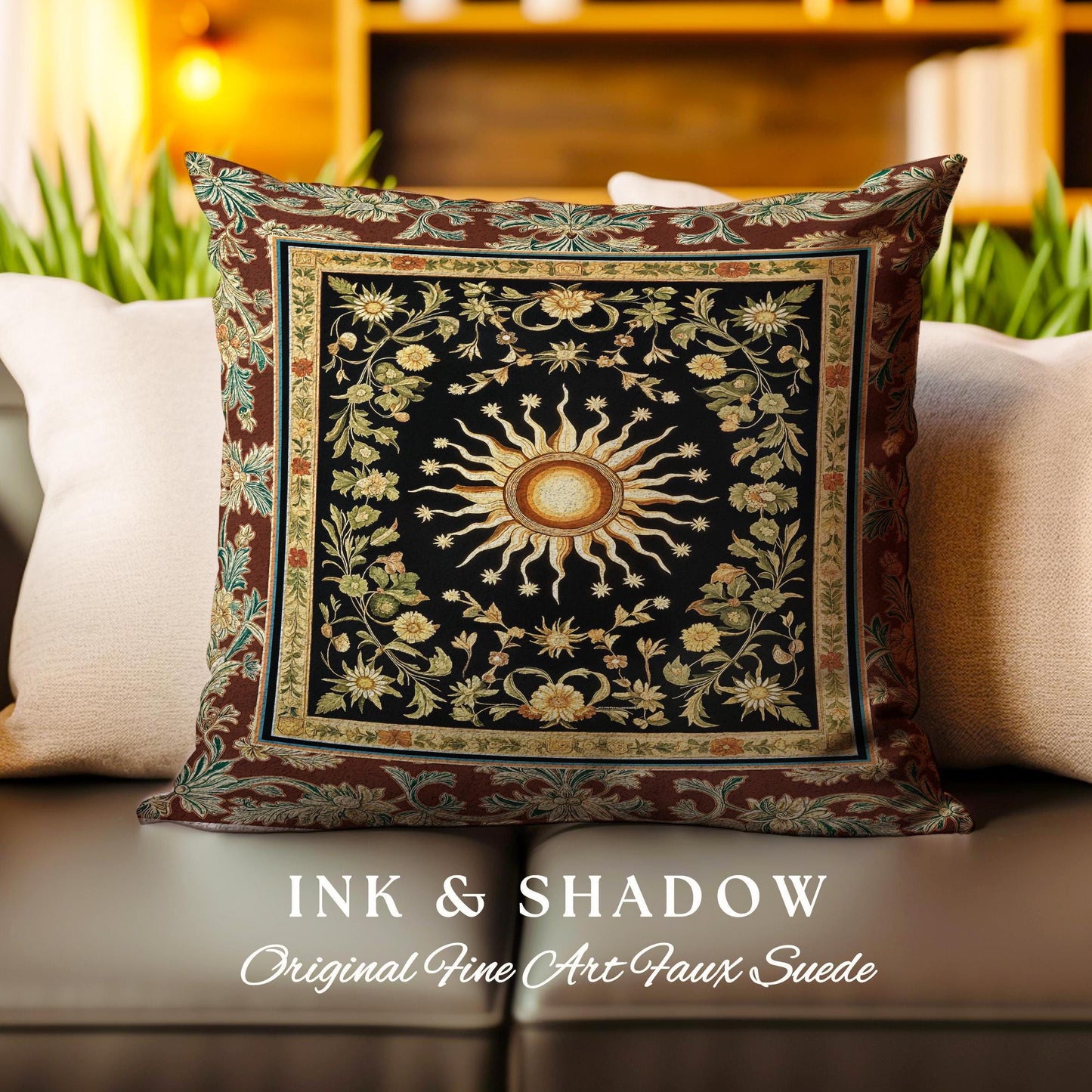 Ethereal Energy Celestial Bedroom Cushion | Mystic Boho Maximalist Astrology Inspired Witchy Sun & Moon Gothic Tarot Aesthetic Woven Pillow