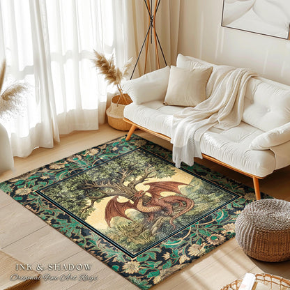 Folklore Aesthetic Dragon Accent Rug | Woodland Fairytale Bedroom Whimsigothic Dark Academia Decor Victorian Folklore Witchy Ethereal Gift |