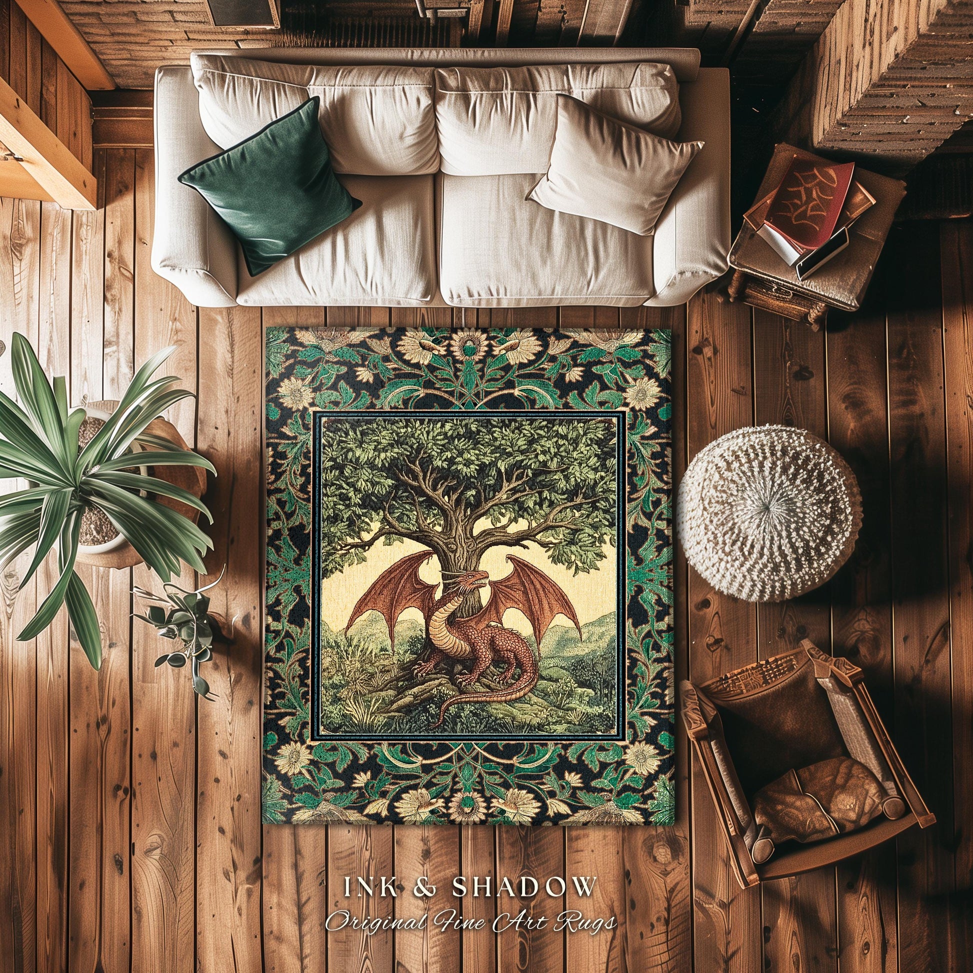 Folklore Aesthetic Dragon Accent Rug | Woodland Fairytale Bedroom Whimsigothic Dark Academia Decor Victorian Folklore Witchy Ethereal Gift |