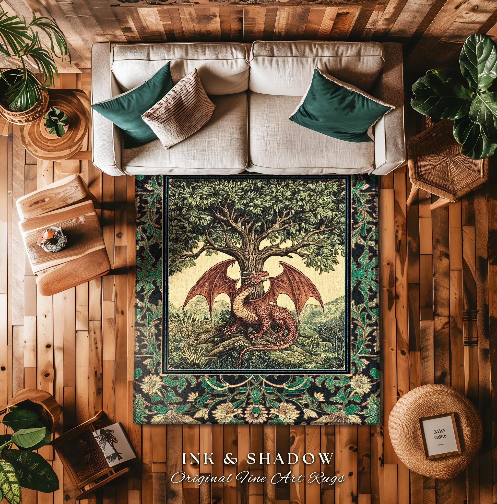 Folklore Aesthetic Dragon Accent Rug | Woodland Fairytale Bedroom Whimsigothic Dark Academia Decor Victorian Folklore Witchy Ethereal Gift |