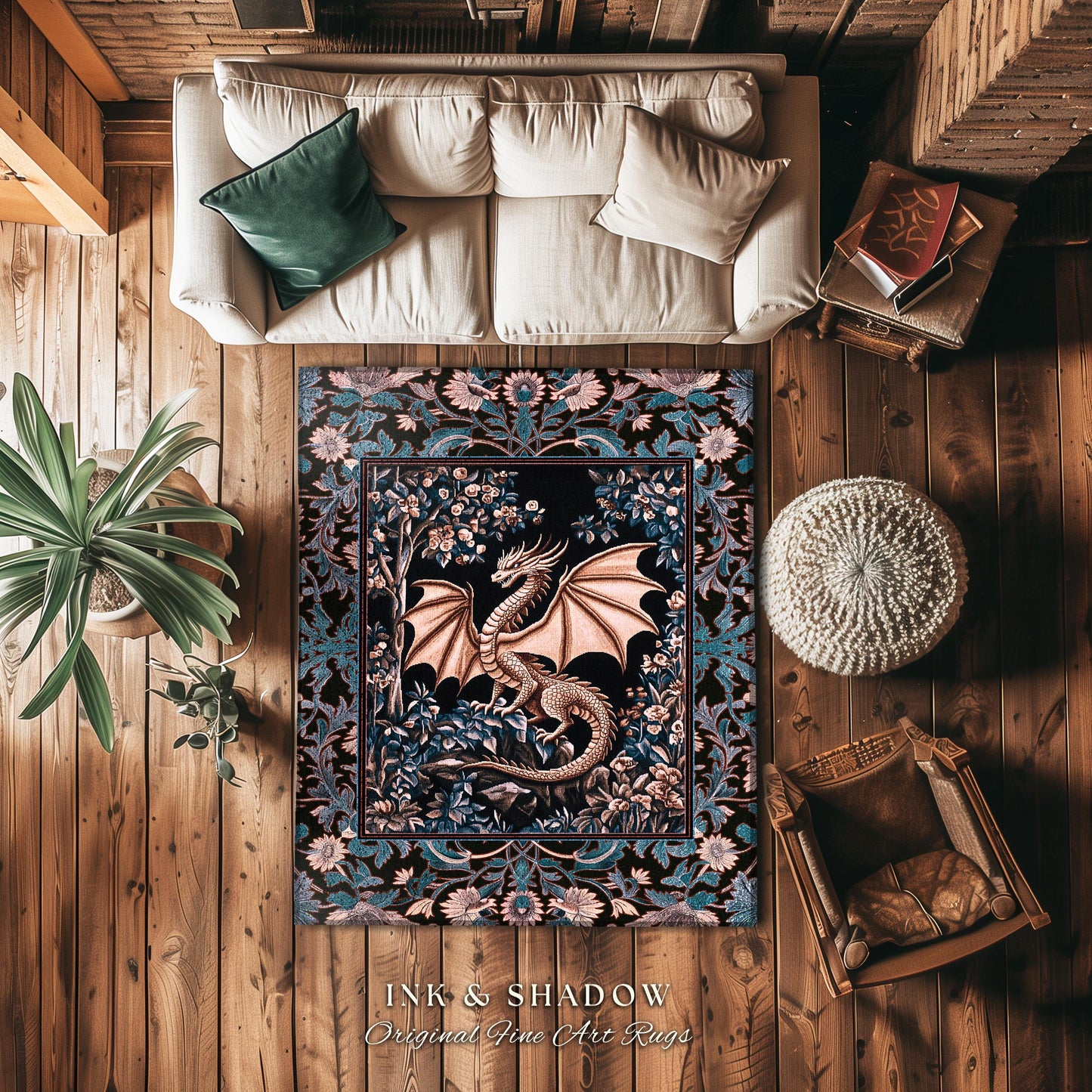 Mystic Mythology Rustic Area Rug | Dark Botanical Gothic Medieval Home Accent Rug Dark Academia Magical Fairytale Aesthetic Mystic Bedroom