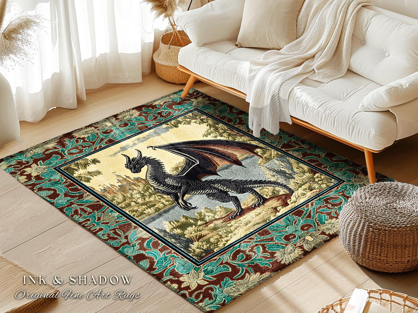 Dark Fairytale Aesthetic Area Rug | Fantasy Accent Woodland Medieval Bedroom Ethereal Victorian Gothic Dark Academia Decor Whimsigothic Art