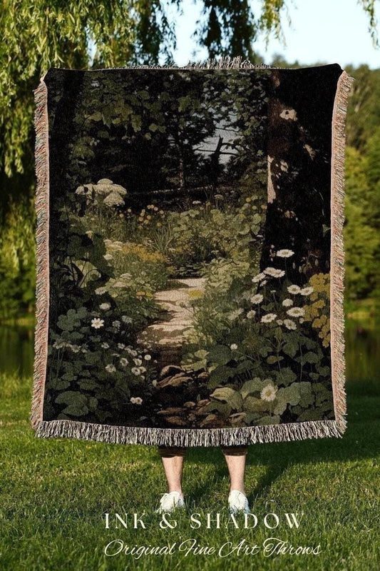 Dark Fairycore Woodland Tapestry | Renaissance Art Woven Blanket Victorian Gothic Aesthetic Tapestry Woven Botanical Fairy Decor Aesthetic