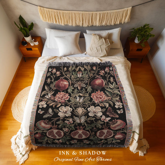 Cottagecore Pomegranate Blanket Enchanted Woodland Whimsy Throw | Vintage Floral Romantic Baroque Whimsical Cottagegoth Cozy Elegance Decor
