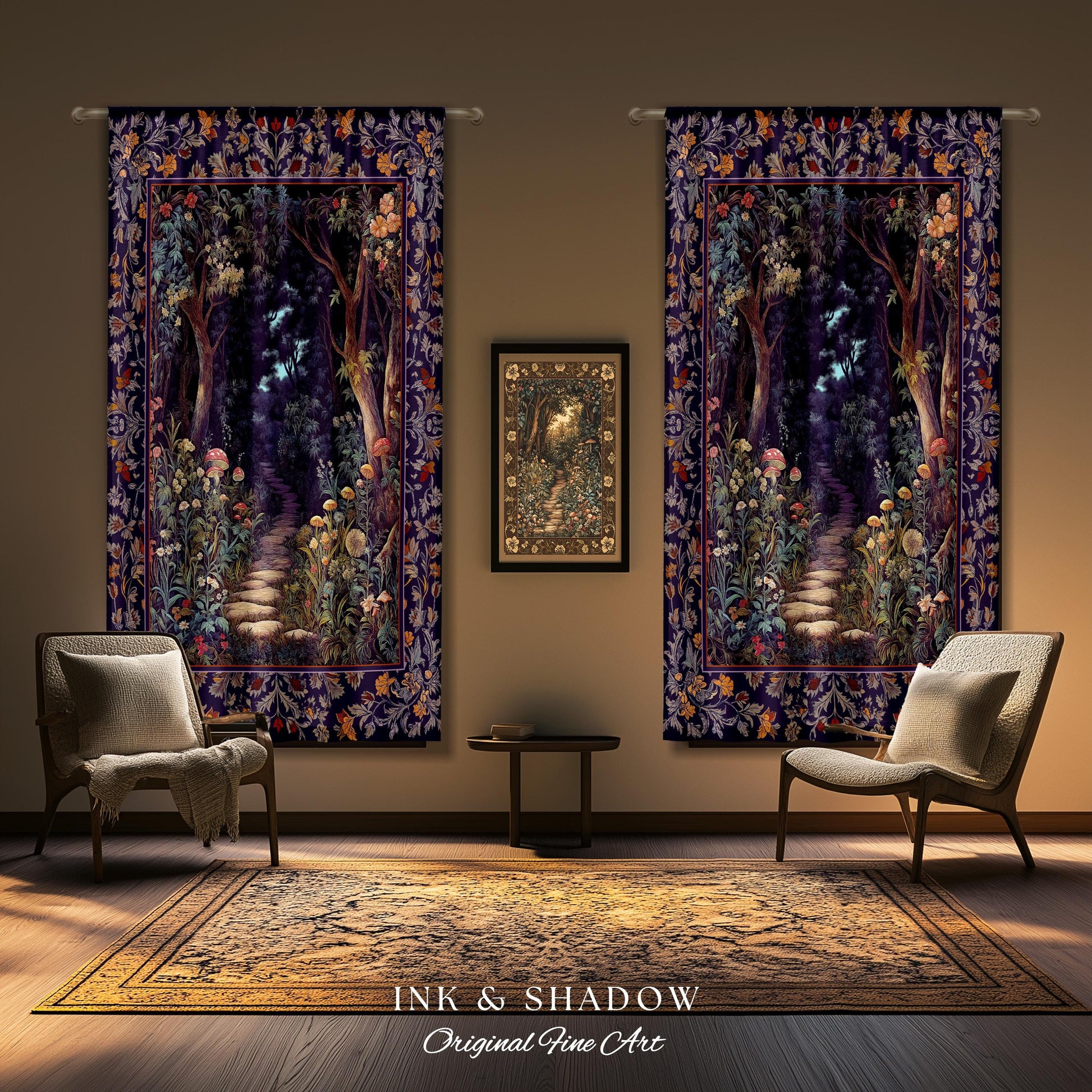 Magical Woodland Mushroom Drapes | Fairytale Theme Woodland Botanical Aesthetic Whimsical Home Window Curtains Bedroom Housewarming Gift |