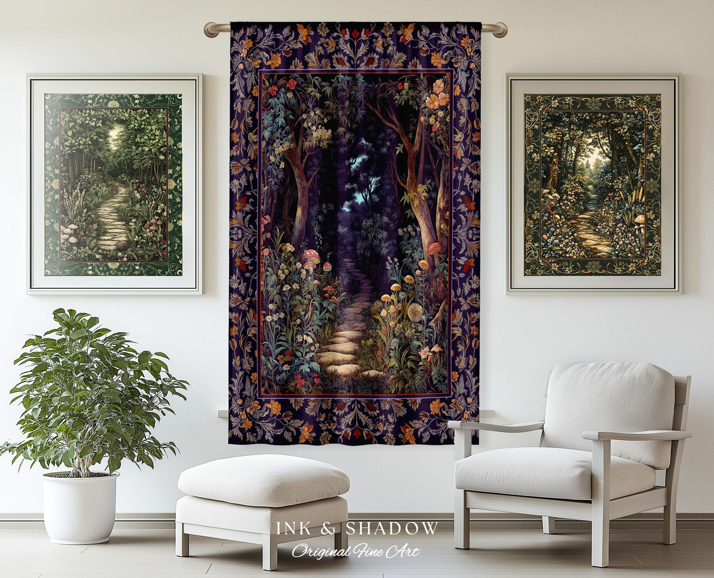 Magical Woodland Mushroom Drapes | Fairytale Theme Woodland Botanical Aesthetic Whimsical Home Window Curtains Bedroom Housewarming Gift |
