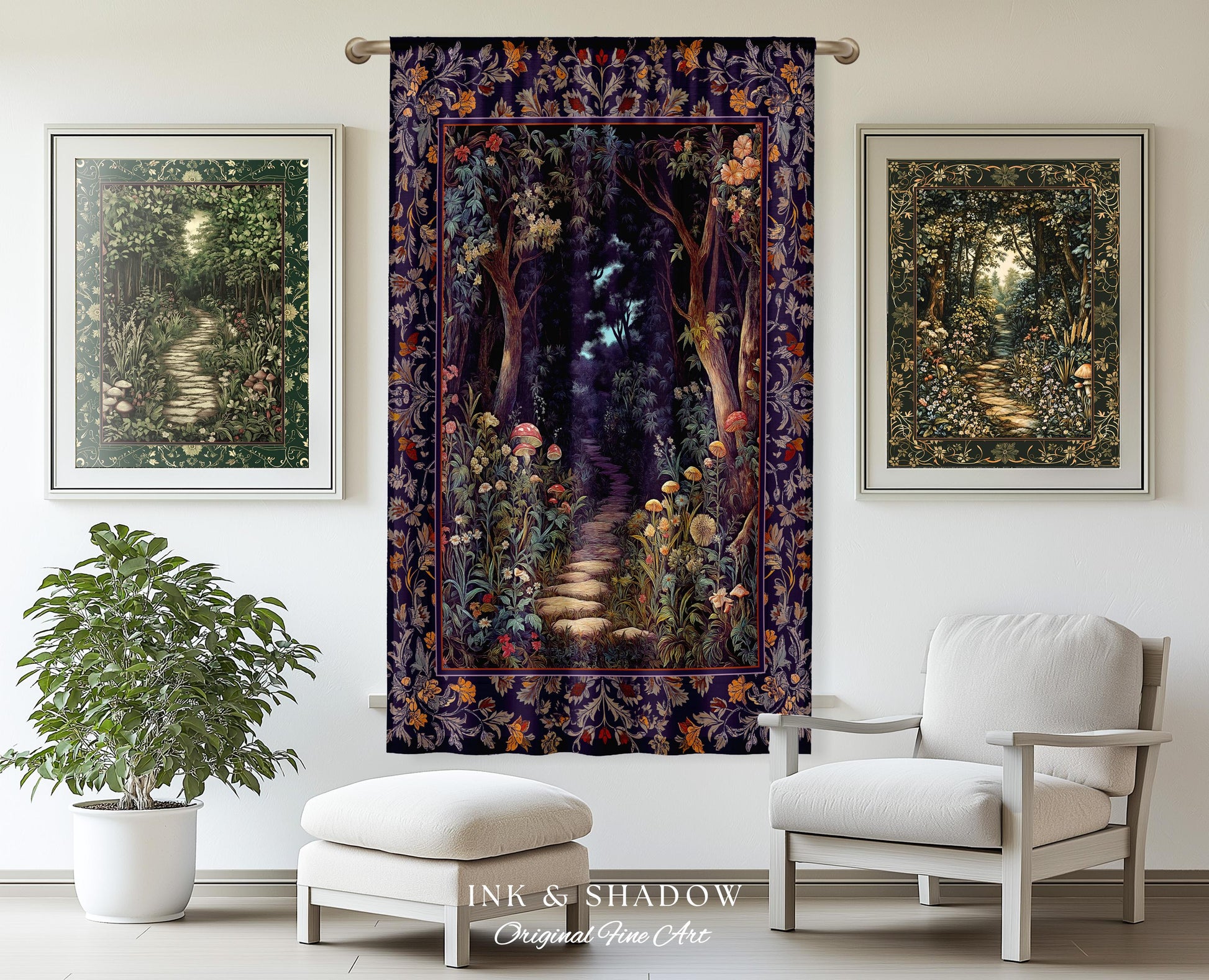 Magical Woodland Mushroom Drapes | Fairytale Theme Woodland Botanical Aesthetic Whimsical Home Window Curtains Bedroom Housewarming Gift |