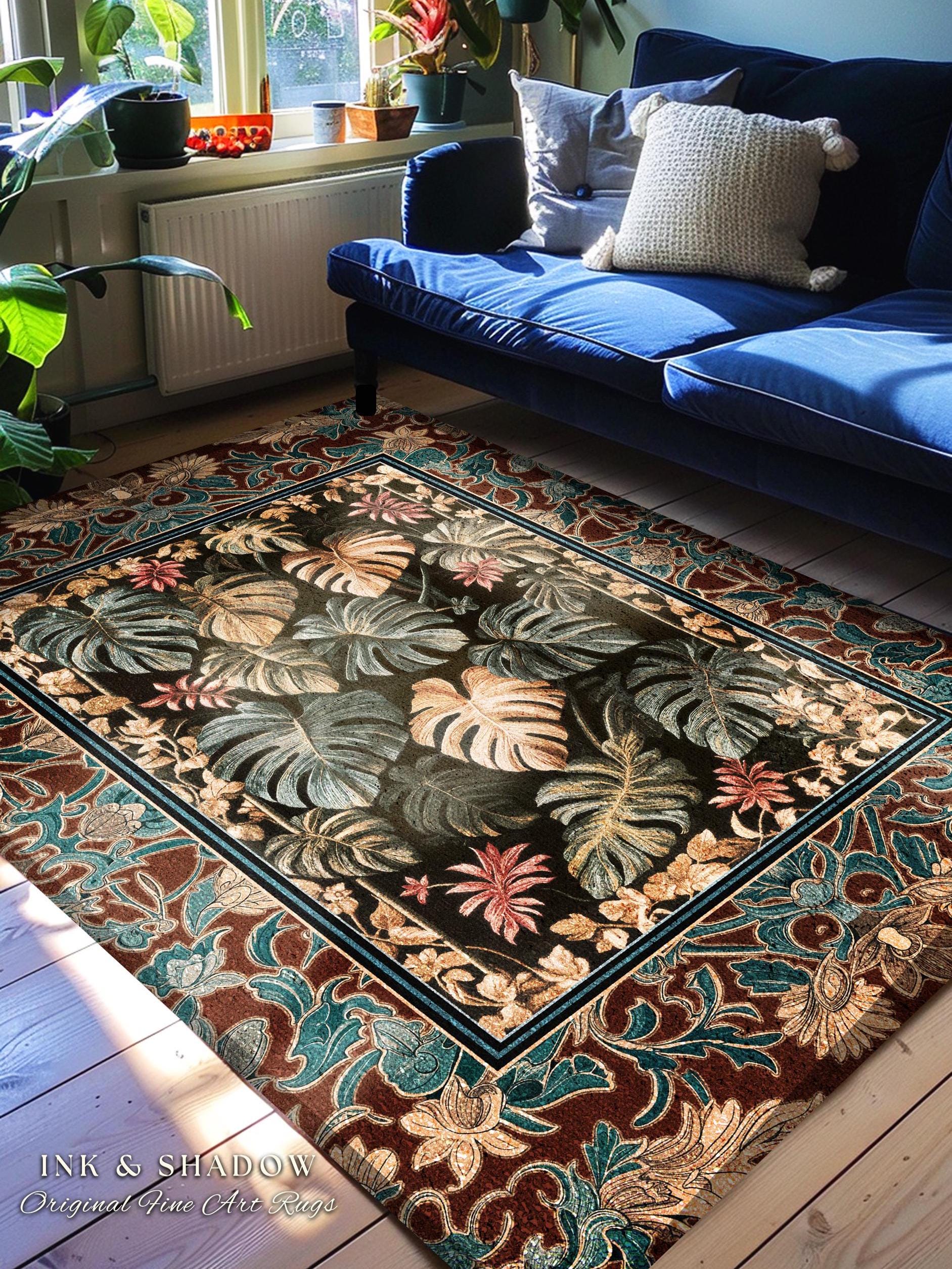 Moody Monstera Area Rug | Enchanting Forest Tropical Houseplant Accent Rug Witchy Maximalist Home Decor Dark Academia Folklore Whimsical Art