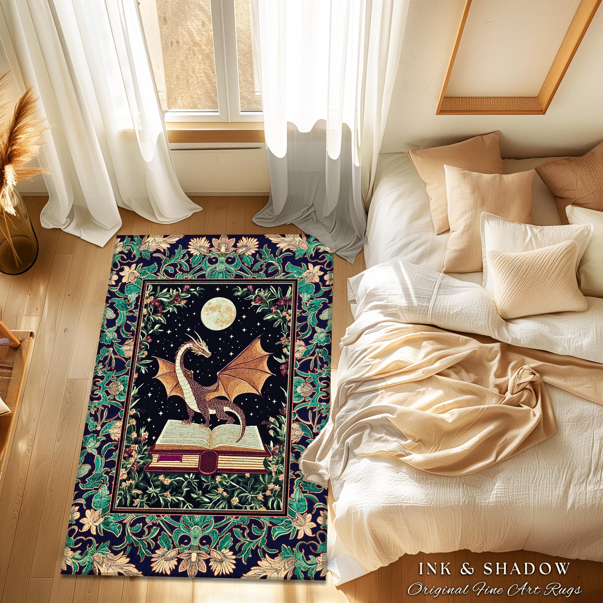 Fairy Tale Ethereal Home Accent Rug | Knight Aesthetic Woodland Medieval Maximalist Dragon Lover Area Rug Dark Academia Reading Corner Art