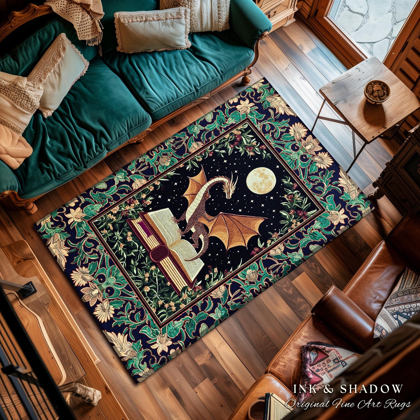 Fairy Tale Ethereal Home Accent Rug | Knight Aesthetic Woodland Medieval Maximalist Dragon Lover Area Rug Dark Academia Reading Corner Art