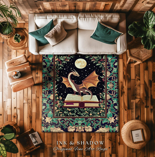 Fairy Tale Ethereal Home Accent Rug | Knight Aesthetic Woodland Medieval Maximalist Dragon Lover Area Rug Dark Academia Reading Corner Art
