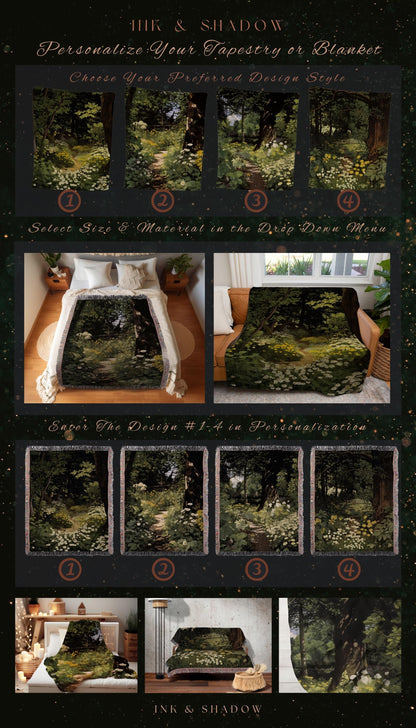 Woodland Gothic Floral Blanket | Whimsigoth Wall Art Woven Blanket Victorian Gothic Aesthetic Tapestry Woven Botanical Fairycore Aesthetic |