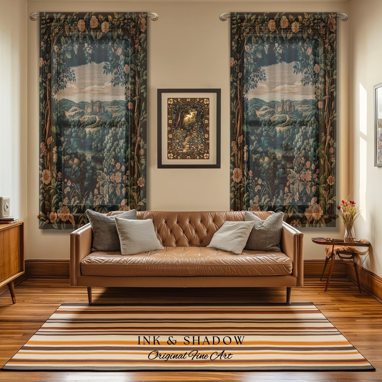 Rosy Forestcore Floral Window Drapes | Woodland Castle Dreamy Ethereal Aesthetic Curtains Princess Room Woodland Medieval Whimsical Elegance