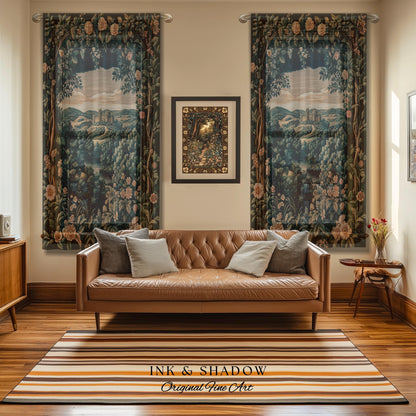 Rosy Forestcore Floral Window Drapes | Woodland Castle Dreamy Ethereal Aesthetic Curtains Princess Room Woodland Medieval Whimsical Elegance