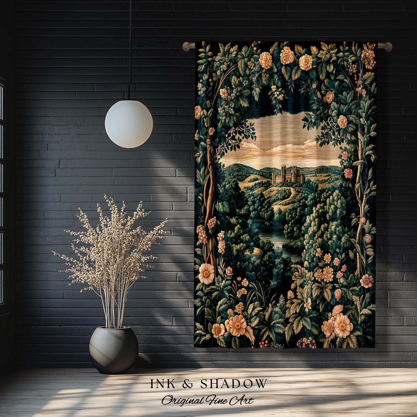 Rosy Forestcore Floral Window Drapes | Woodland Castle Dreamy Ethereal Aesthetic Curtains Princess Room Woodland Medieval Whimsical Elegance