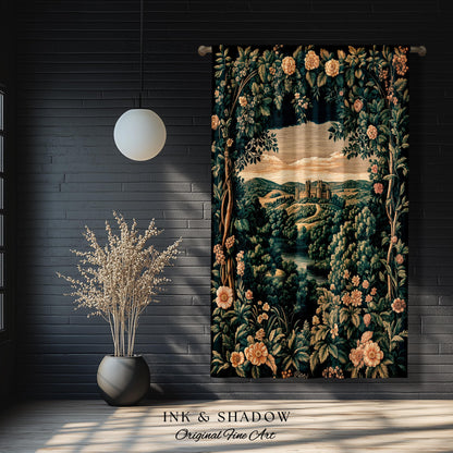 Rosy Forestcore Floral Window Drapes | Woodland Castle Dreamy Ethereal Aesthetic Curtains Princess Room Woodland Medieval Whimsical Elegance