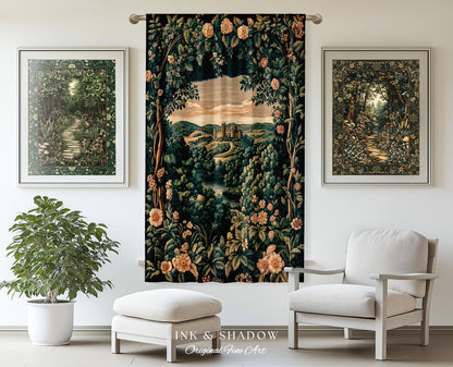 Rosy Forestcore Floral Window Drapes | Woodland Castle Dreamy Ethereal Aesthetic Curtains Princess Room Woodland Medieval Whimsical Elegance