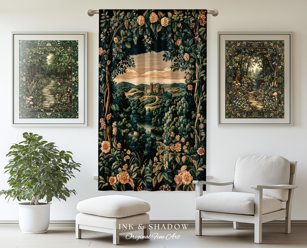 Rosy Forestcore Floral Window Drapes | Woodland Castle Dreamy Ethereal Aesthetic Curtains Princess Room Woodland Medieval Whimsical Elegance