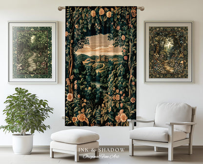 Rosy Forestcore Floral Window Drapes | Woodland Castle Dreamy Ethereal Aesthetic Curtains Princess Room Woodland Medieval Whimsical Elegance