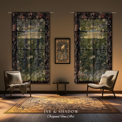 Pastel Fairy Aesthetic Curtains | Ethereal Woodland Royalcore Rosy Blackout Curtain Bedroom Botanical Landscape Medieval Princess Rustic |