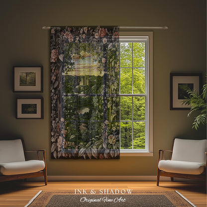 Pastel Fairy Aesthetic Curtains | Ethereal Woodland Royalcore Rosy Blackout Curtain Bedroom Botanical Landscape Medieval Princess Rustic |