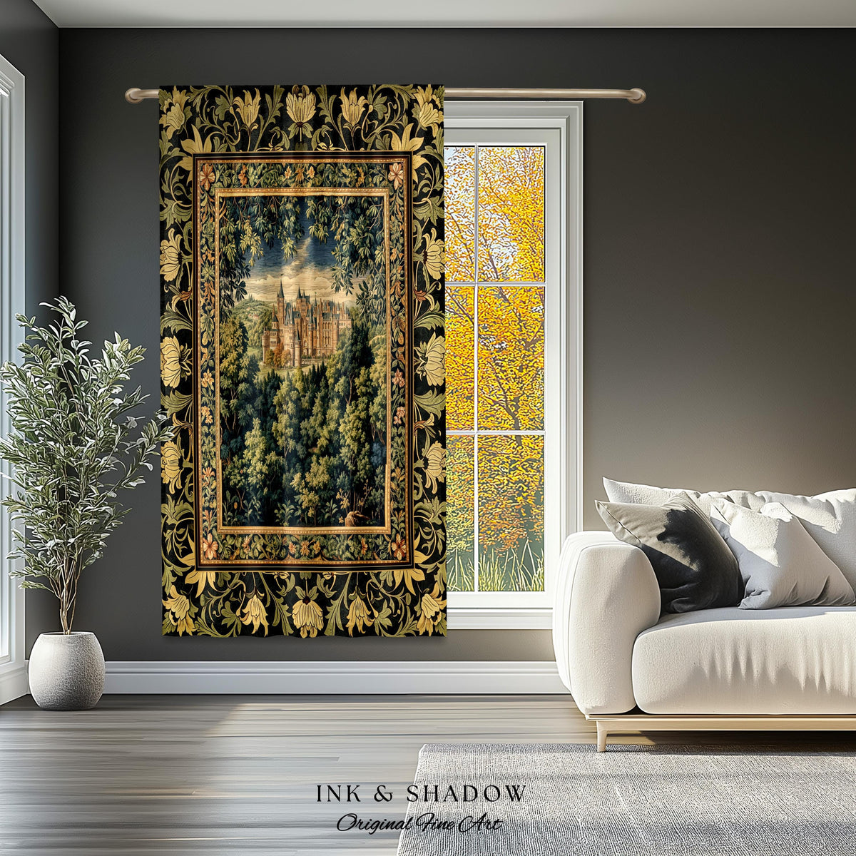 Ethereal Fairytale Fantasy Castle Drapes | Dark Academia Woodland Fairy Folklore Curtains Princess Aesthetic Magical Landscape Forestcore |