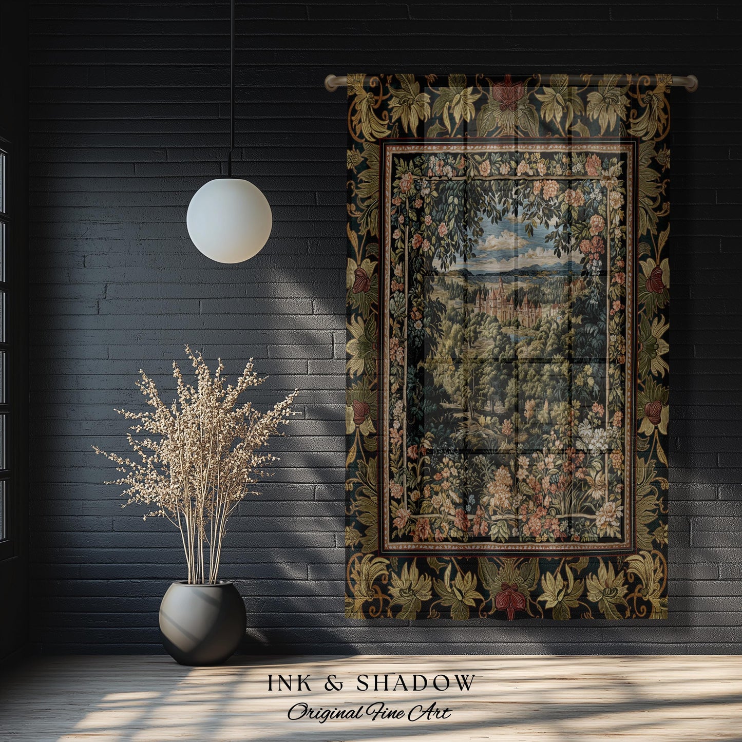 Fantasy Castle Botanical Curtains | Fairycore Princess Blanket Woodland Moody Medieval Woodland Fairytale Drapes Whimsy Whimsigothic Decor