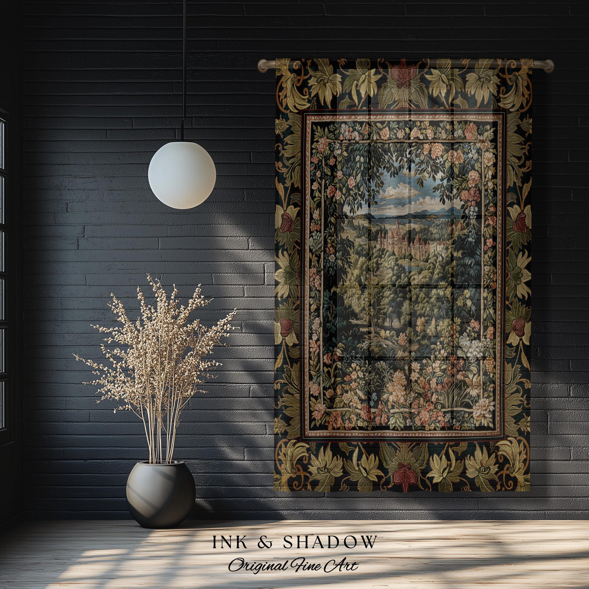 Fantasy Castle Botanical Curtains | Fairycore Princess Blanket Woodland Moody Medieval Woodland Fairytale Drapes Whimsy Whimsigothic Decor