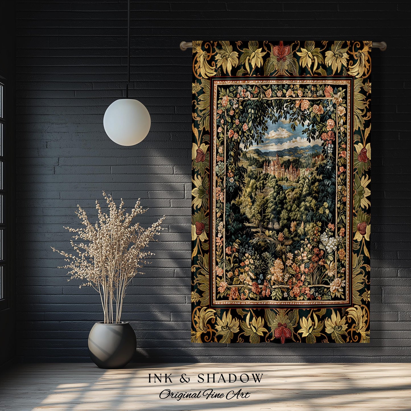 Fantasy Castle Botanical Curtains | Fairycore Princess Blanket Woodland Moody Medieval Woodland Fairytale Drapes Whimsy Whimsigothic Decor