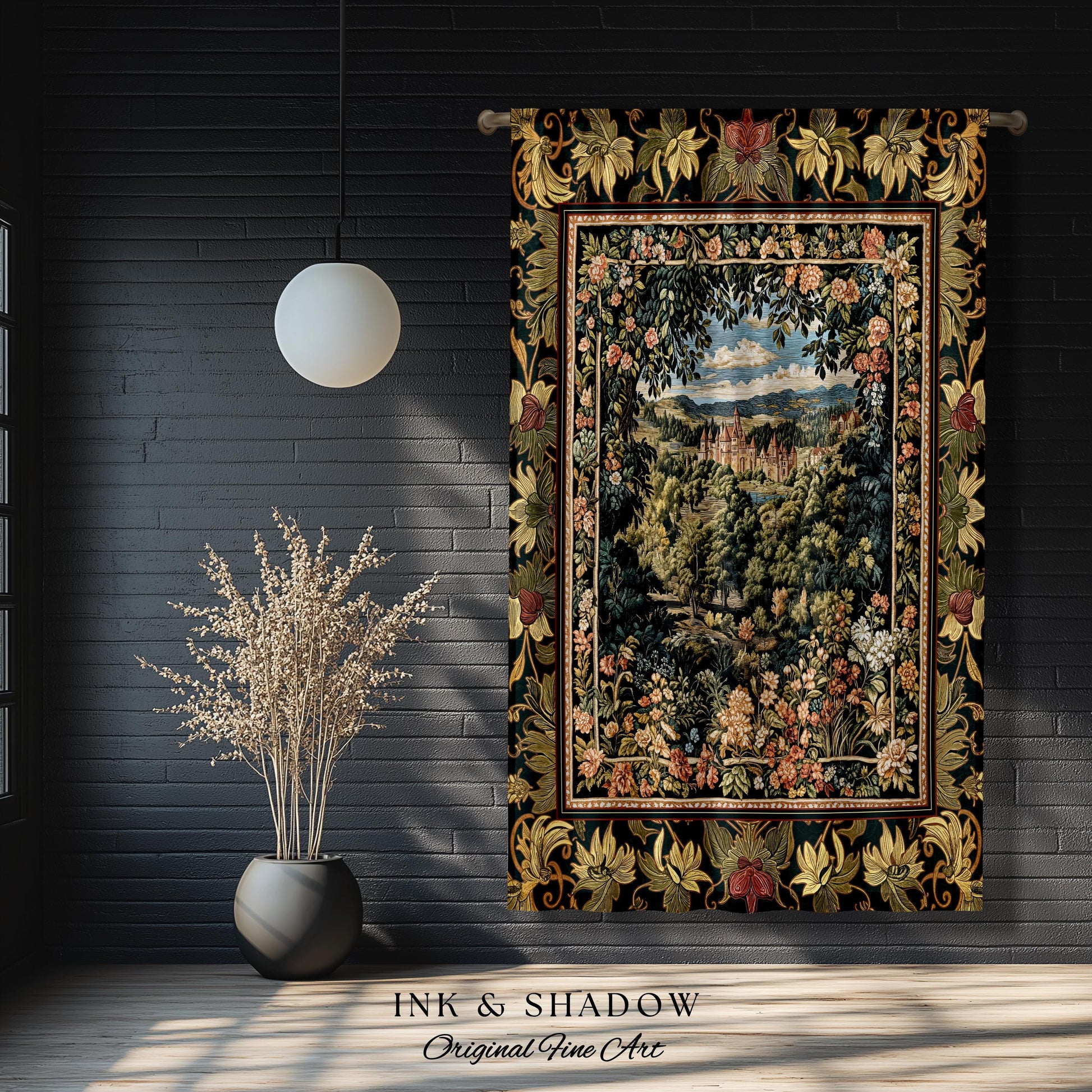Fantasy Castle Botanical Curtains | Fairycore Princess Blanket Woodland Moody Medieval Woodland Fairytale Drapes Whimsy Whimsigothic Decor