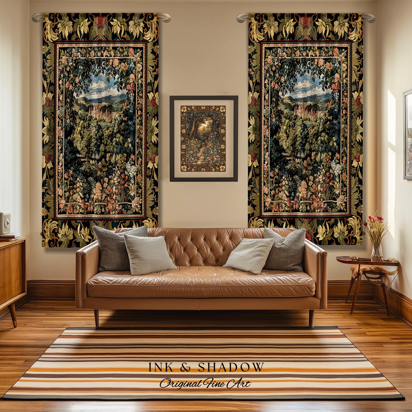 Fantasy Castle Botanical Curtains | Fairycore Princess Blanket Woodland Moody Medieval Woodland Fairytale Drapes Whimsy Whimsigothic Decor