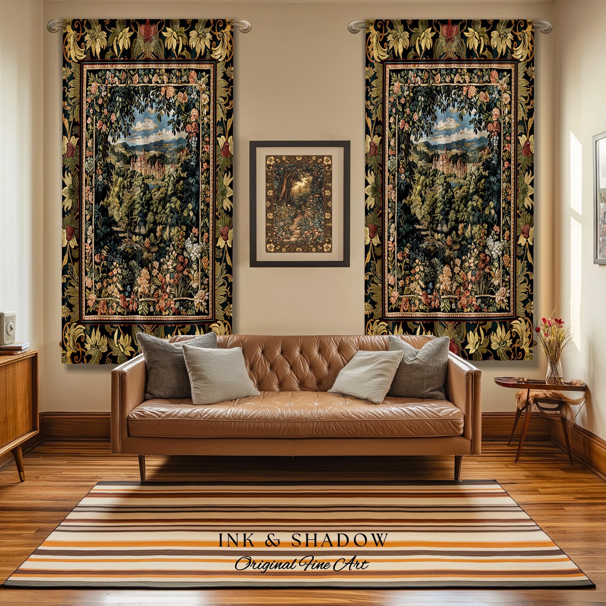 Fantasy Castle Botanical Curtains | Fairycore Princess Blanket Woodland Moody Medieval Woodland Fairytale Drapes Whimsy Whimsigothic Decor