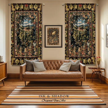 Fantasy Castle Botanical Curtains | Fairycore Princess Blanket Woodland Moody Medieval Woodland Fairytale Drapes Whimsy Whimsigothic Decor