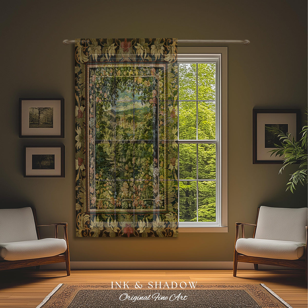 Fantasy Castle Botanical Curtains | Fairycore Princess Blanket Woodland Moody Medieval Woodland Fairytale Drapes Whimsy Whimsigothic Decor